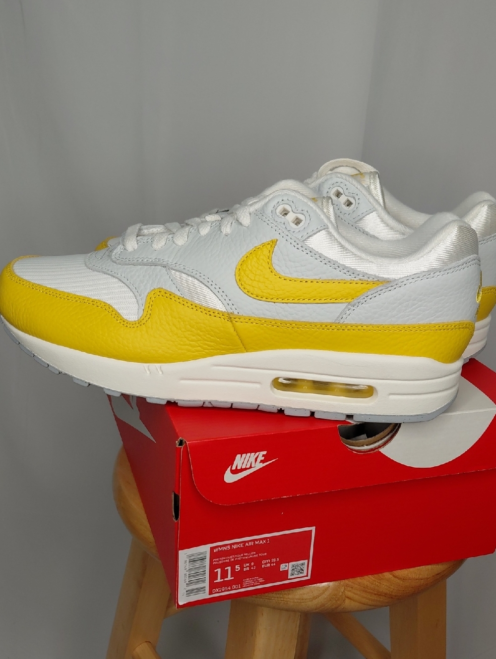 Nike White and Yellow Air Max 1 Sneakers